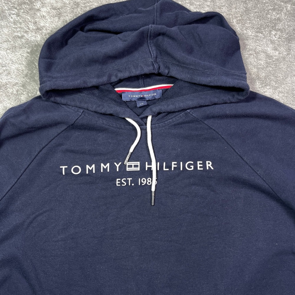 Tommy Hilfiger Women's Hoodie Sweatshirt Pullover Navy Blue Logo Large
